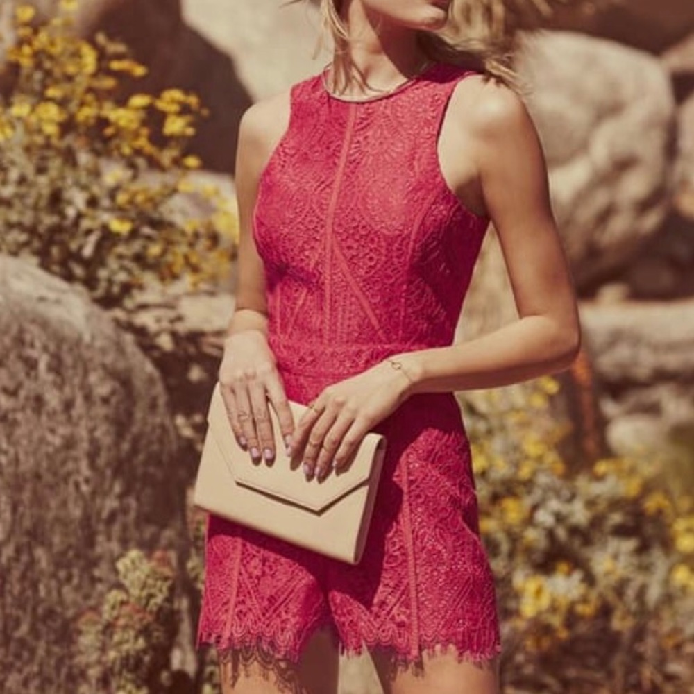 Adelyn Rae Fuchsia Lace Romper